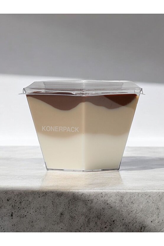 Prizma Tatlı Kasesi 100 Adet Kapak Dahil,Şeffaf Renk Magnolya kasesi,Mika Sert Plastik Tatlı Kasesi