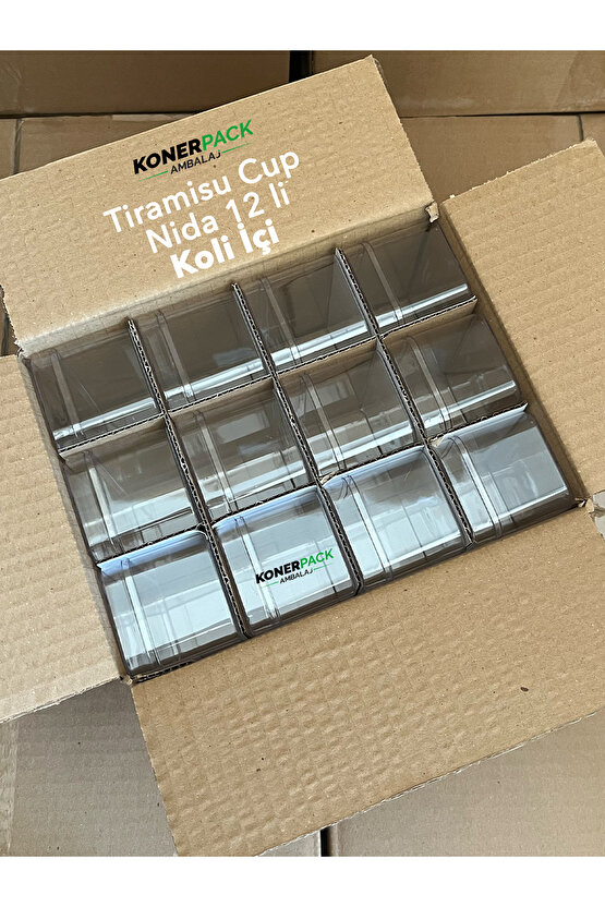 Tiramisu Cup Nida270cc 24 Adet Kapaklı Sert Plastik Şeffaf Renk