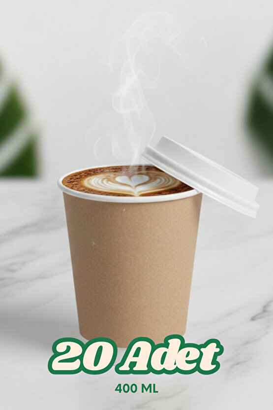 20 Adet Double Wall Kraft ve Kapak 14 oz