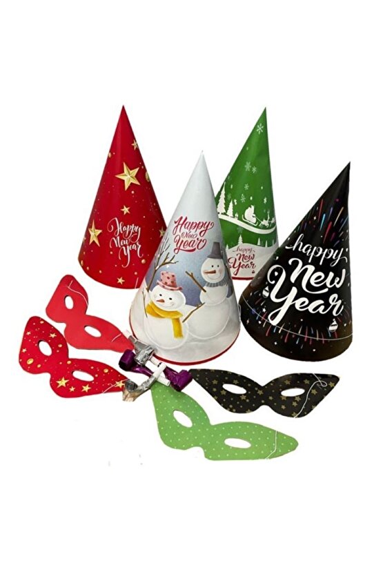 Yılbaşı Temalı Şapka Katyon Set 5 Li ( Yılbaşı Temalı Şapka-gözlük-uzayan Düdük )