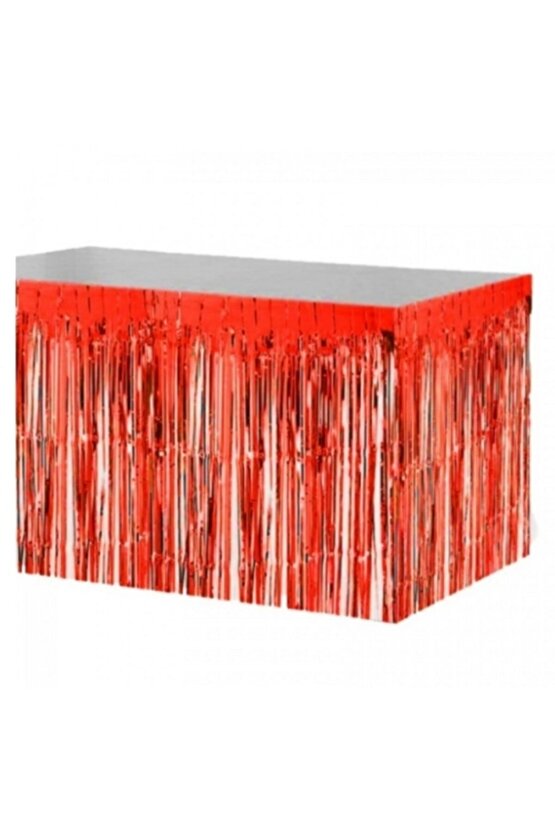 Kırmızı Metalik Folyo Püskül Masa Eteği 70x400cm