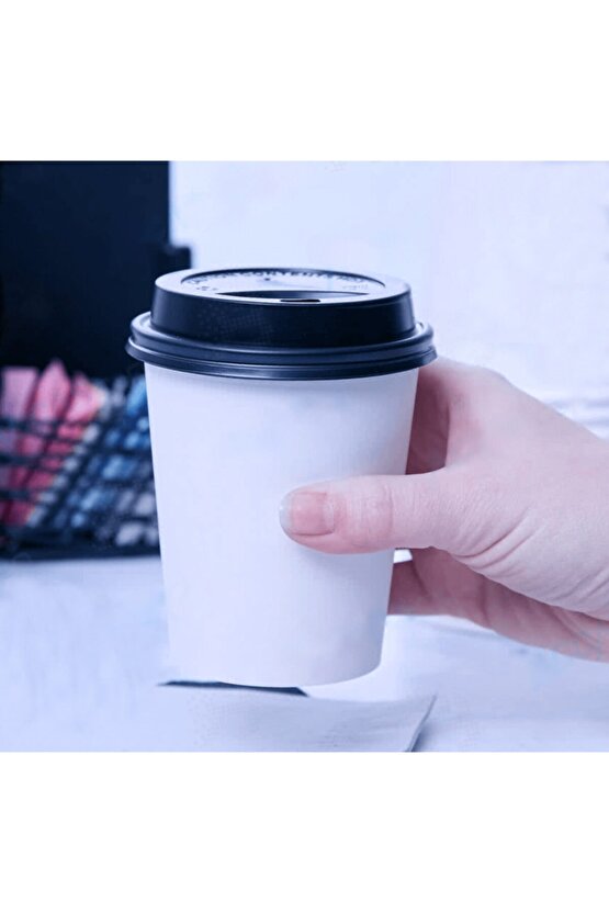 8 Oz Karton Bardak + Kapak Set 50 Adet