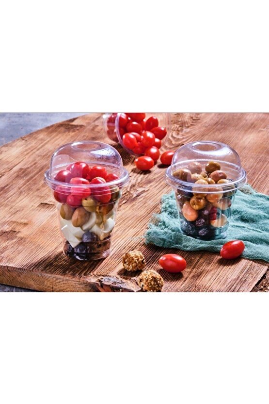 Milkshake Pet Bardak 300 cc 95 Çap + Bombe Delikli Kapak 100 Adet