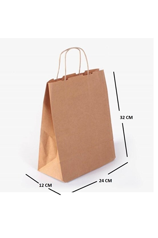 Büküm Saplı Kağıt Çanta Kraft Çanta 25 Adet 25x12x31