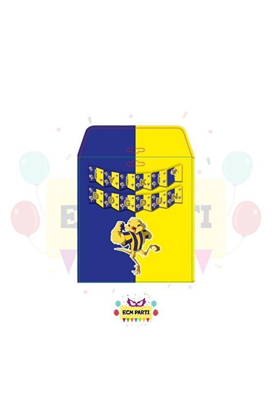 Taraftar Temalı Sarı Ve Lacivert Renkli İyi Ki Doğdun Yazılı Banner -Doğum Günü Parti Seti Malzemesi