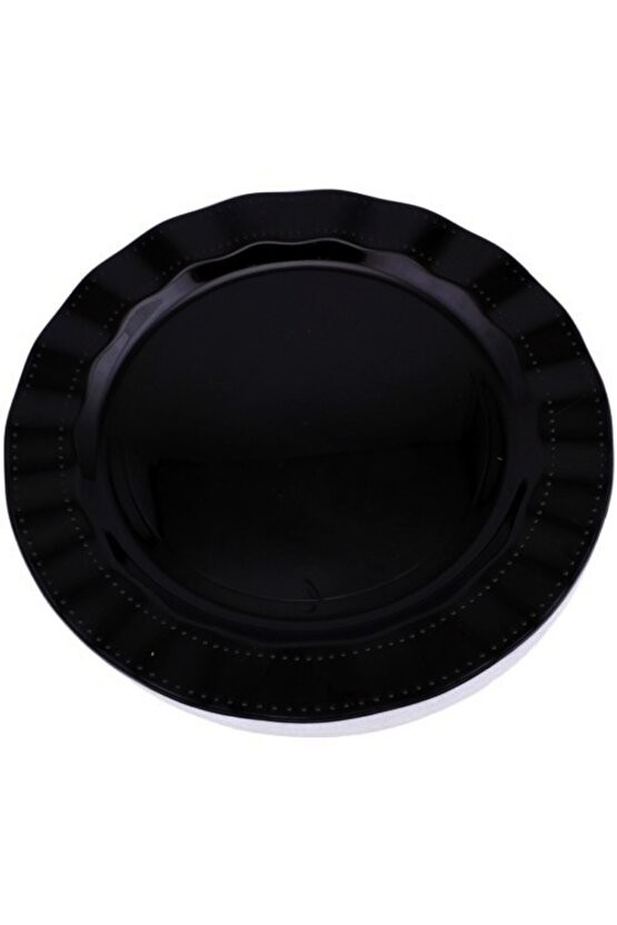 Parti Aksesuar Siyah Renk Lüks Plastik Mika Yuvarlak Tabak 26 Cm 6 Adet