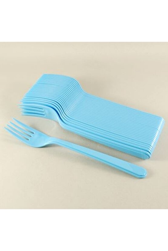 Mavi Renkli Lüks Plastik Çatal 25 Adet