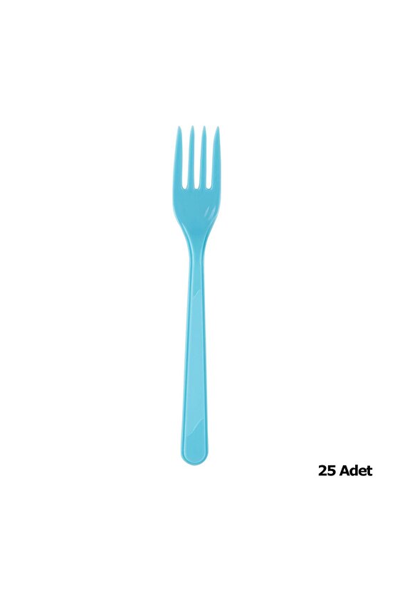 Plastik Turkuaz Renkli Lüx Parti Doğum Günü Çatal - 18 Cm. - 25 Adetlik Paket