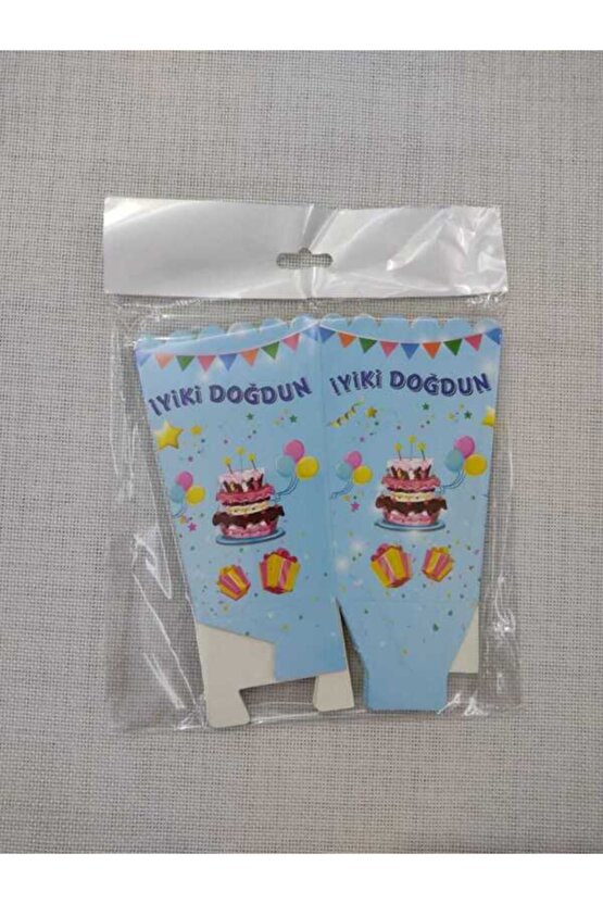 Mavi Pasta Desenli Iyiki Doğdun Mısır Kutusu 8li