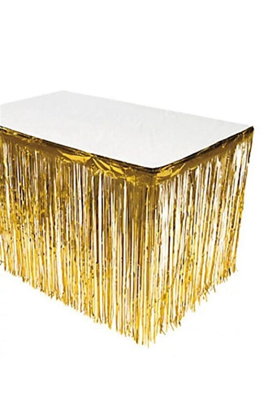 Metalize Folyo Gold Renk Masa Eteği Püskül Folyo Masa Eteği Nişan Süsü Gümüş Folyo Etek