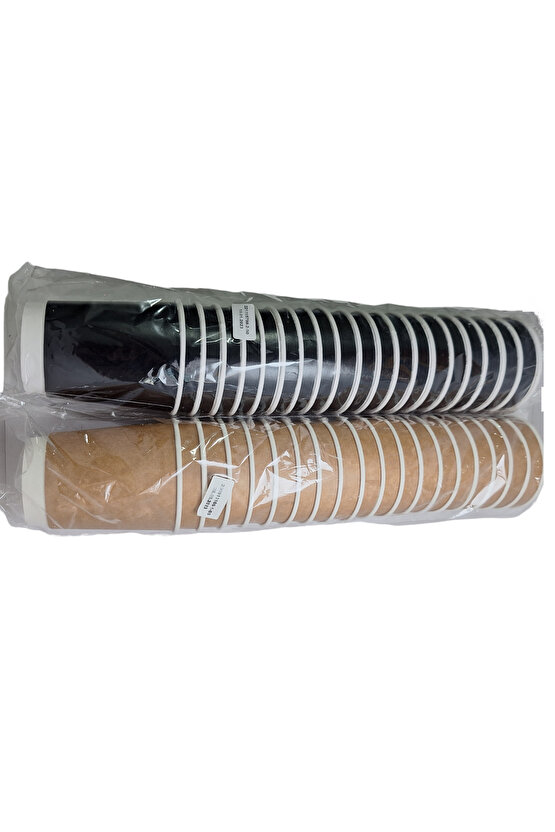 Double Wall Karton Kağıt Bardak Kraft Siyah 8 Oz 240ML Siyah Kapaklı 40 Adet