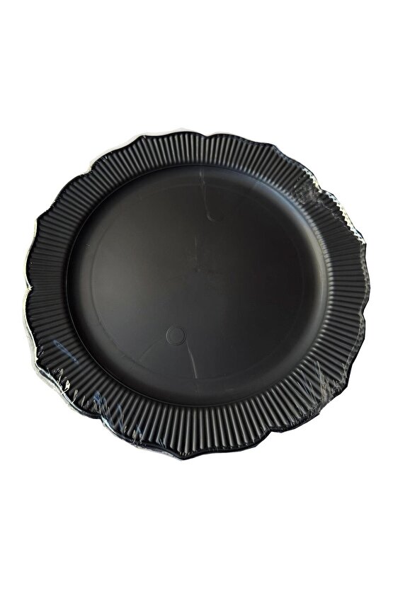 Parti Davet Piknik Doğum Günü Sert Plastik Mika Tabak - Siyah - 18 Cm. - 6lı Paket