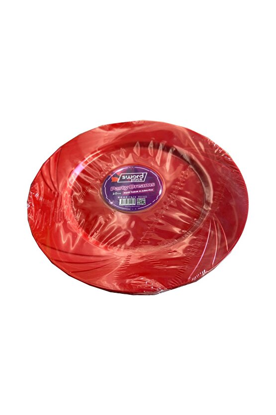 Kullan At Parti Davet Sunum Servis Plastik Sert Mika Tabak - 26 Cm. - Kırmızı - 6 Adetlik 3 Paket