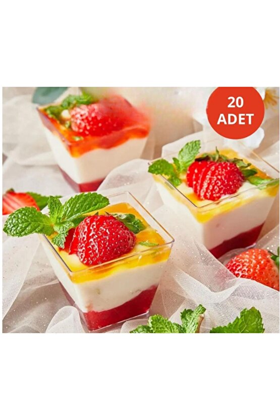20 Adet Mini Sunum Kasesi Magnolya Dondurma Puding Tatlı Meze Salata Cup Kabı Sert Plastik Mika Kase