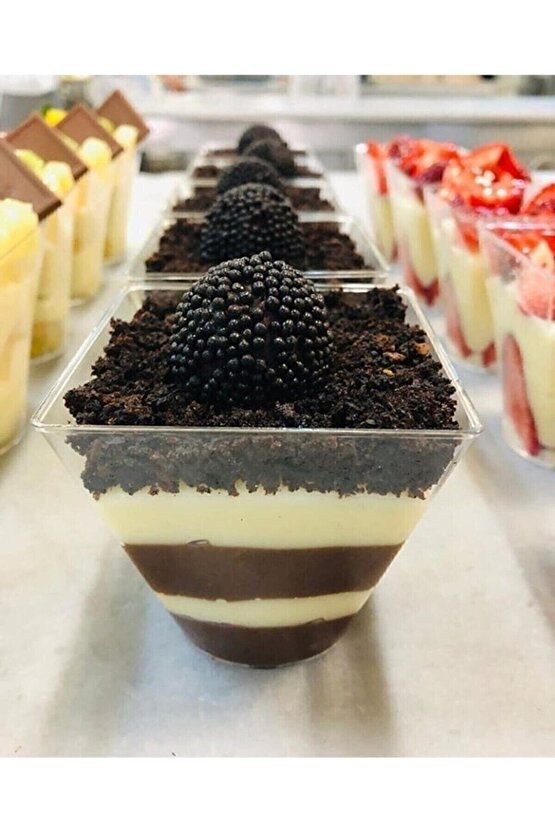 Sert Şeffaf Plastik Akrilik Prizma Kase Salata Çerez Cips Magnolya Tatlı Koymaya Büyük Boy 10 Adet