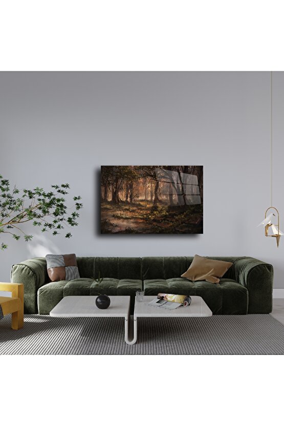 Cam Duvar Tablosu Doğa Temalı Orman Manzarası
