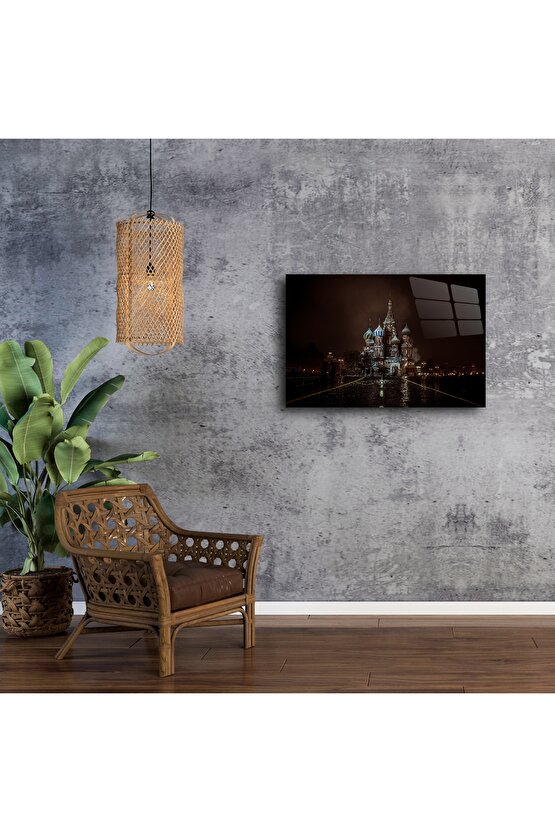 Gece Işıltılı St. Basil Katedrali Cam Tablo