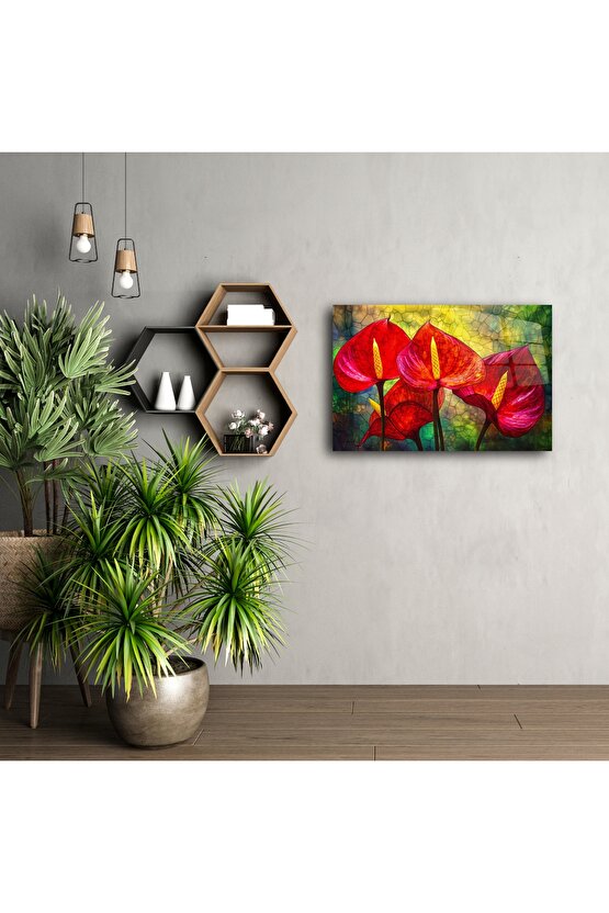 Vitray Görünümlü Kırmızı Antoryum Duvar Sanatı