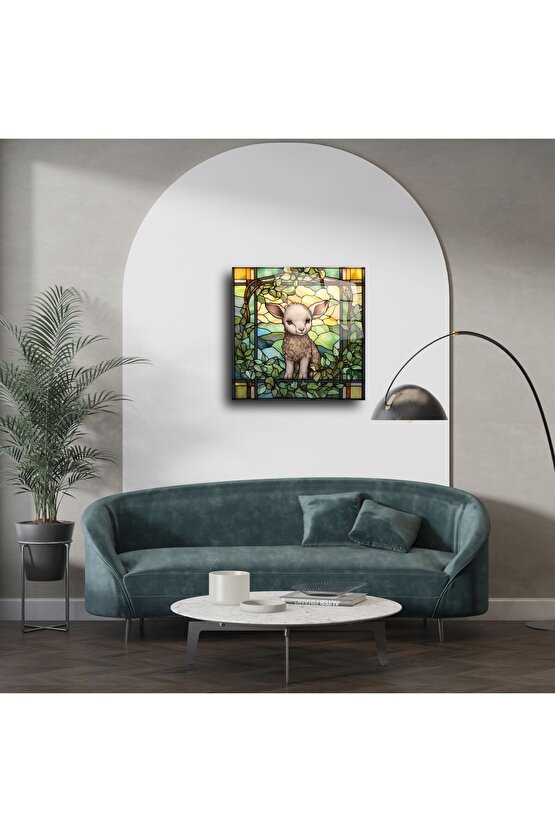 El Yapımı Vitray Stil Kuzu Duvar Sanatı