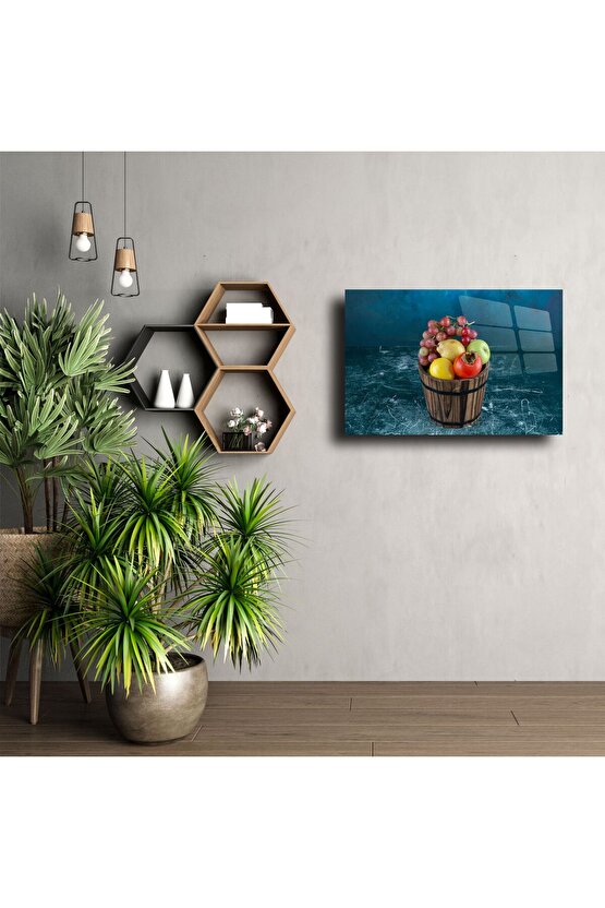 Rustik Meyve Kovası Tasarımlı Temperli Cam Tablo