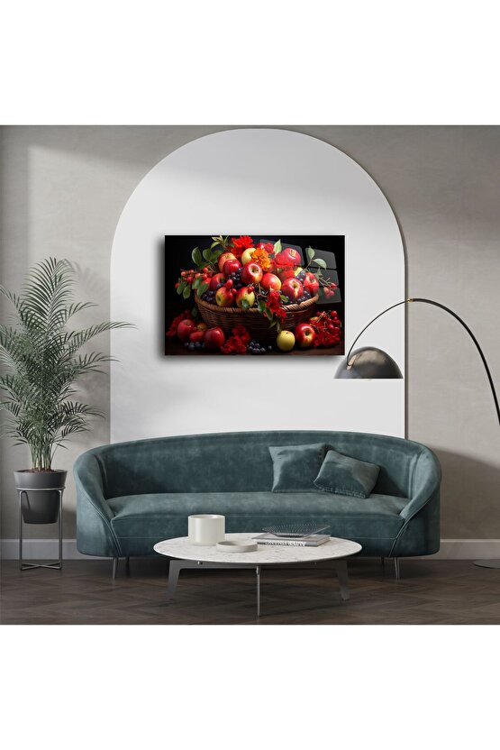 Renkli Meyve Sepeti Cam Tablo
