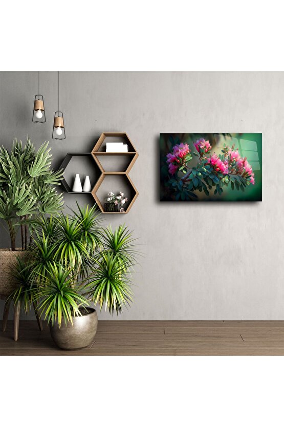 Pembe Çiçekli Cam Tablo