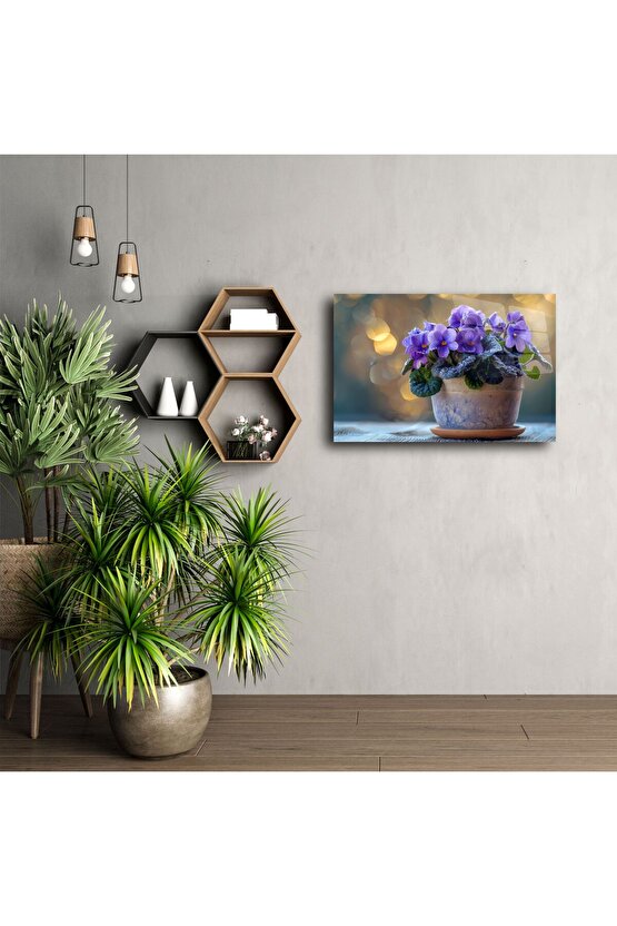 Mor Menekşe Saksı Fotoğrafı Cam Tablo
