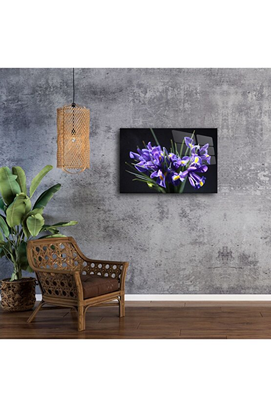 Mor İris Çiçeği Cam Tablo