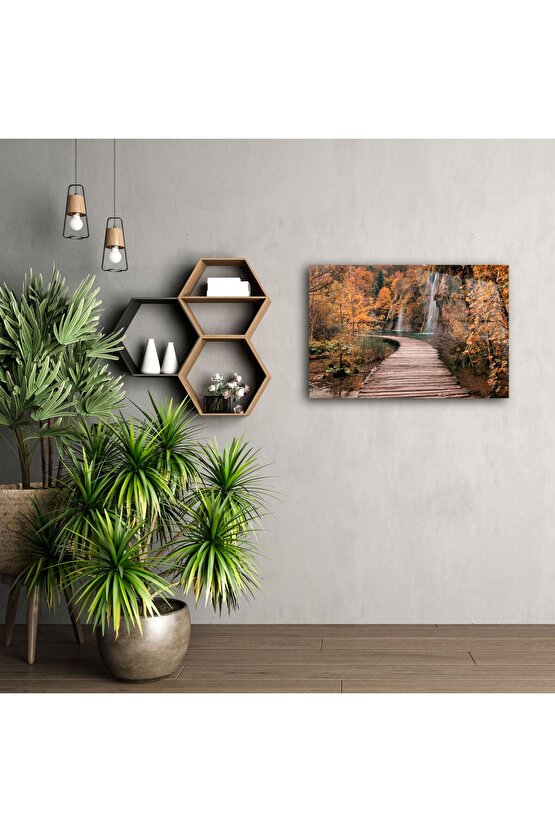 Sonbahar Yolu ve Şelale Temalı Cam Tablo