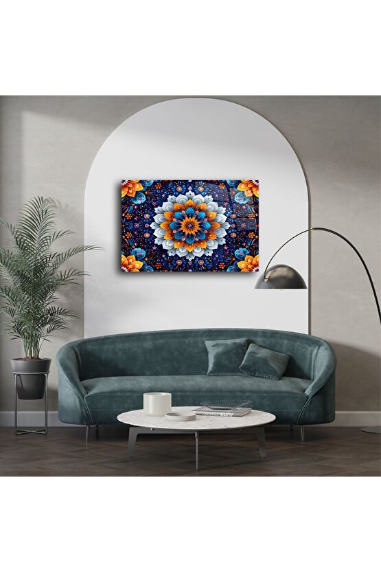 Mandala Desenli Renkli Cam Tablo