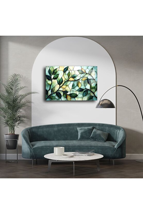 Zümrüt Yeşili Yapraklı Vitray Panel