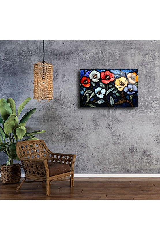 Cam Tablo Vitray Stil Çiçek Deseni