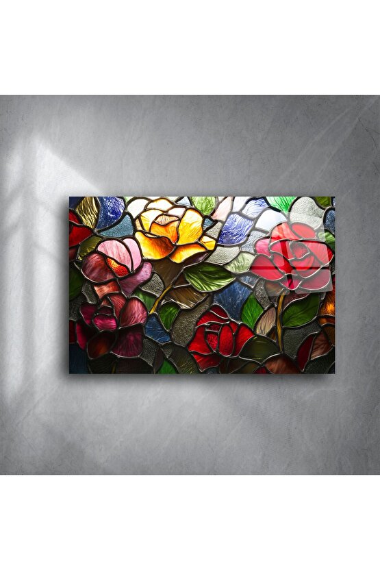 Lüks Renkli Vitray Gül Tablo