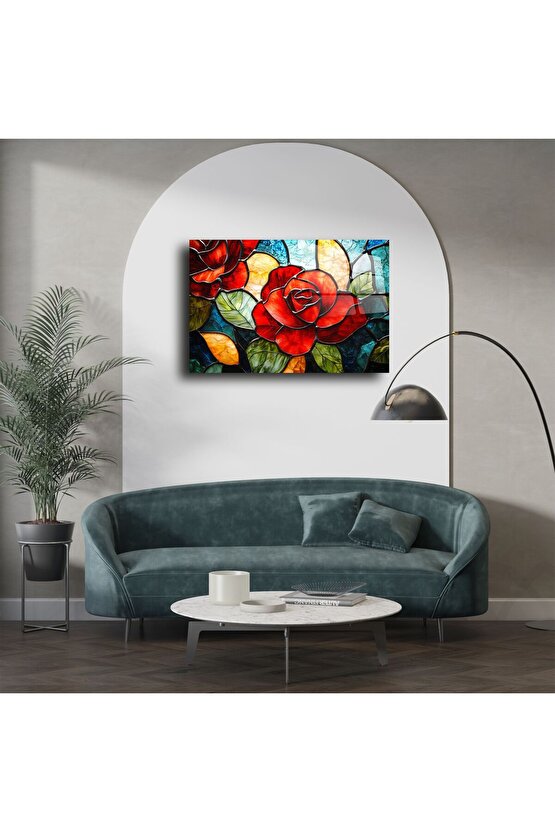 İkili Kırmızı Gül Cam Tablo