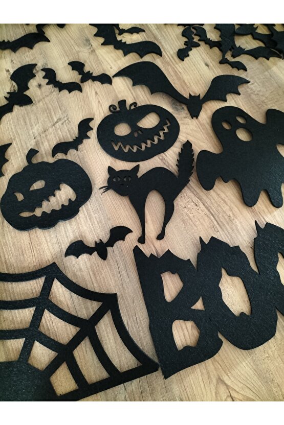 Cadılar Bayramı Halloween 44 Parçalık Dekor Seti 3 Mm Kalın Siyah Keçe