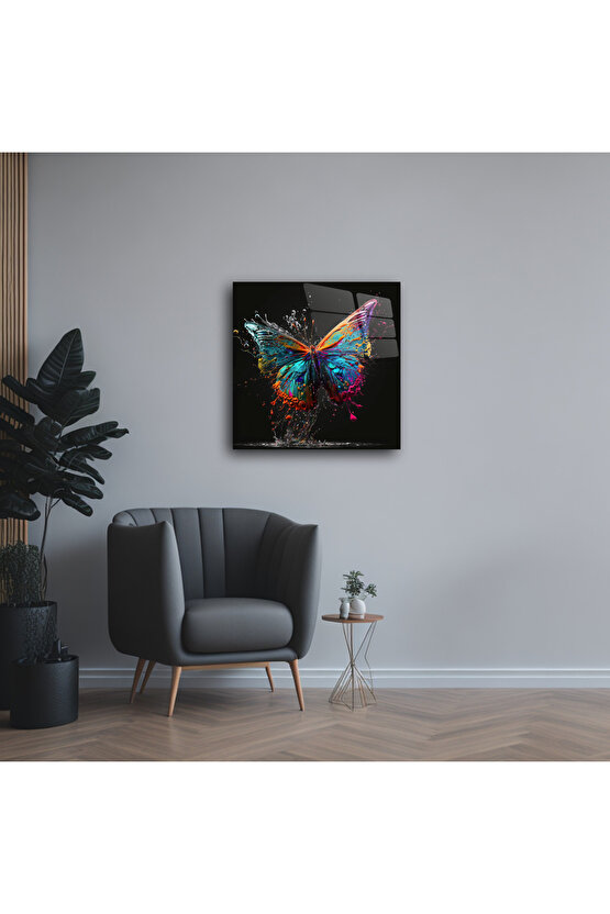 Karışık Renkli Kelebek Cam Tablo Duvar Dekoru