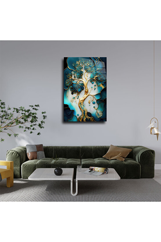 Mermer Desenli Cam Tablo Duvar Dekoru 2