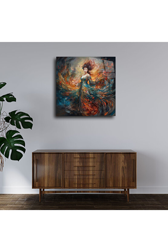 Kadın Melek Cam Tablo Duvar Dekoru