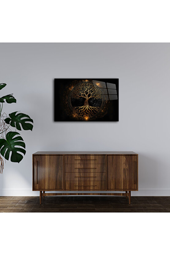Hayat Ağacı Görseli Cam Tablo Duvar Dekoru 1