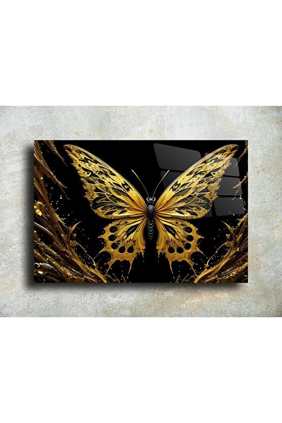 Gold Kelebek Cam Tablo Duvar Dekoru 2