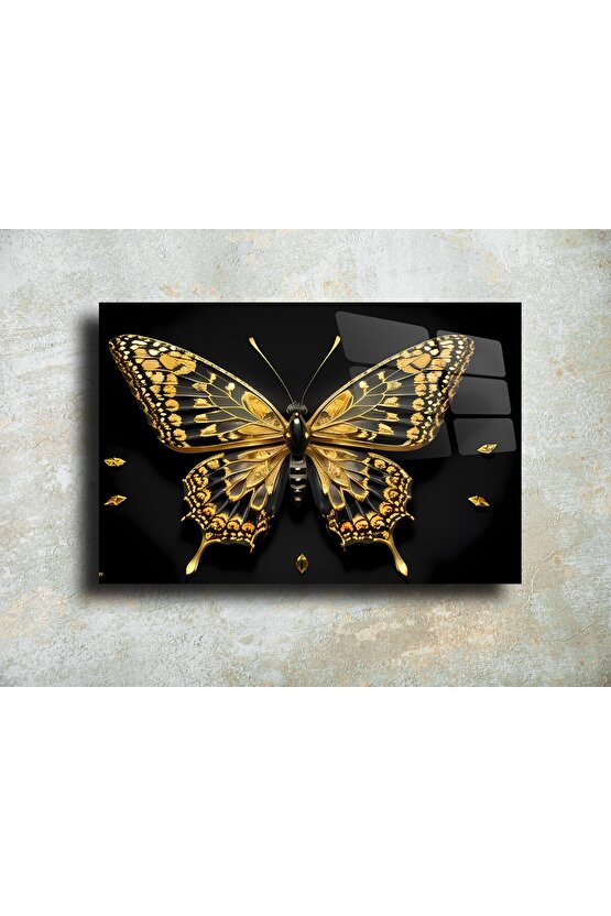 Gold Kelebek Cam Tablo Duvar Dekoru 1