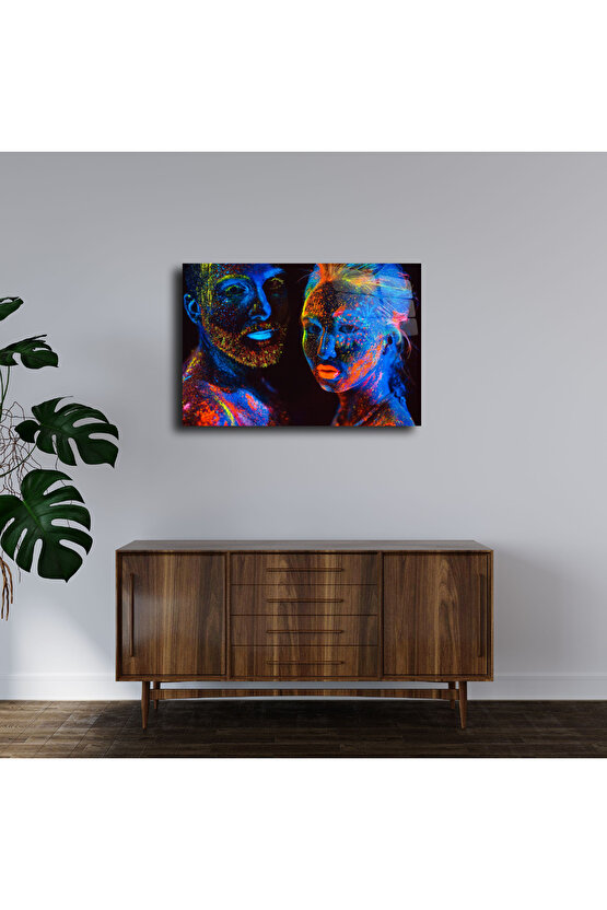 Fosfor Renkli İnsan Portreleri Cam Tablo Duvar Dekoru