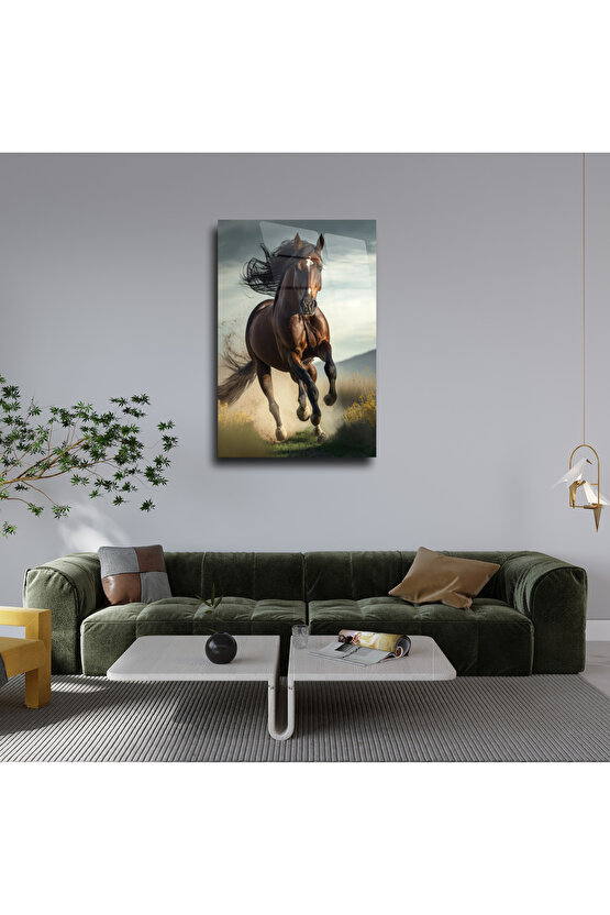 At Temalı Cam Tablo Duvar Dekoru 1