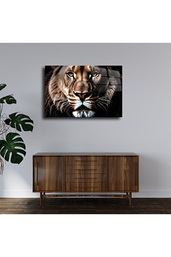 Aslan Yüzü Cam Tablo Duvar Dekoru