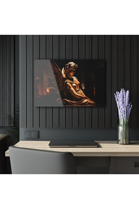 Kadın Melek Heykel Cam Tablo Duvar Dekoru