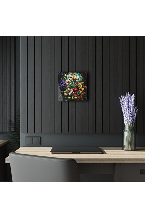 Renkli Çiçekler Cam Tablo Duvar Dekoru
