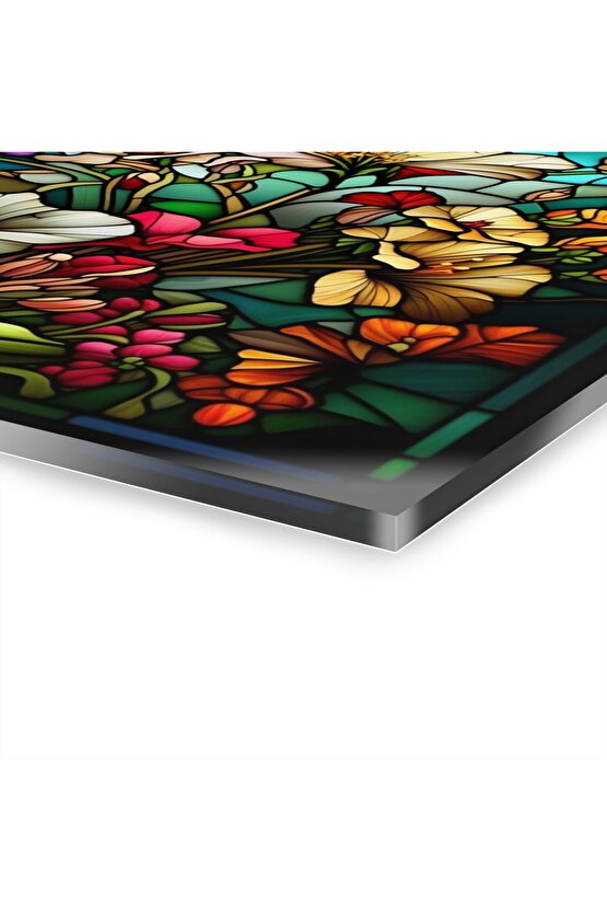 Renkli Çiçekler Cam Tablo Duvar Dekoru