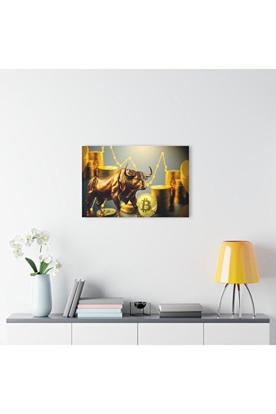 Bitcoin Kripto BTC Crypto Para Boğa Cam Tablo Duvar Dekoru