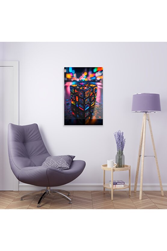 Rubik Küp Cam Tablo Duvar Dekoru