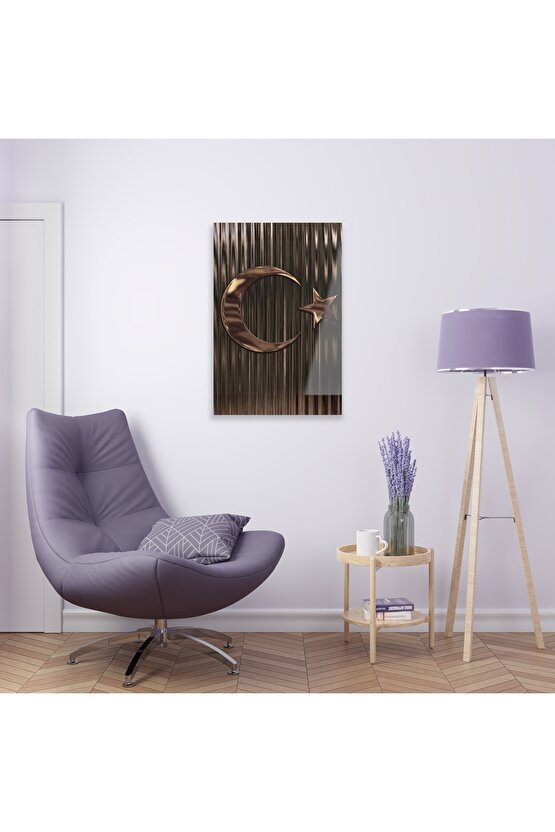 Bronz Türk Bayrağı Cam Tablo Duvar Dekoru